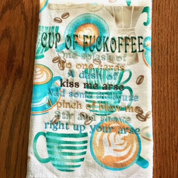 Funny colorful and fantastically embroidered Cup of Fuckoffee kitchen towel - Picture 3 of 3